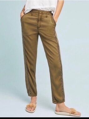 Anthropologie moss green lyocell jogger casual pants size L NWT